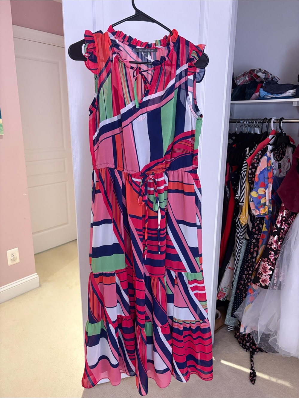 Julia Jordan Multicolor Striped Maxi Dress - Pink, Navy & Green